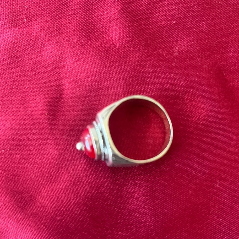 Vintage Berber Tribal Solid Silver Ring With Carn… - image 3